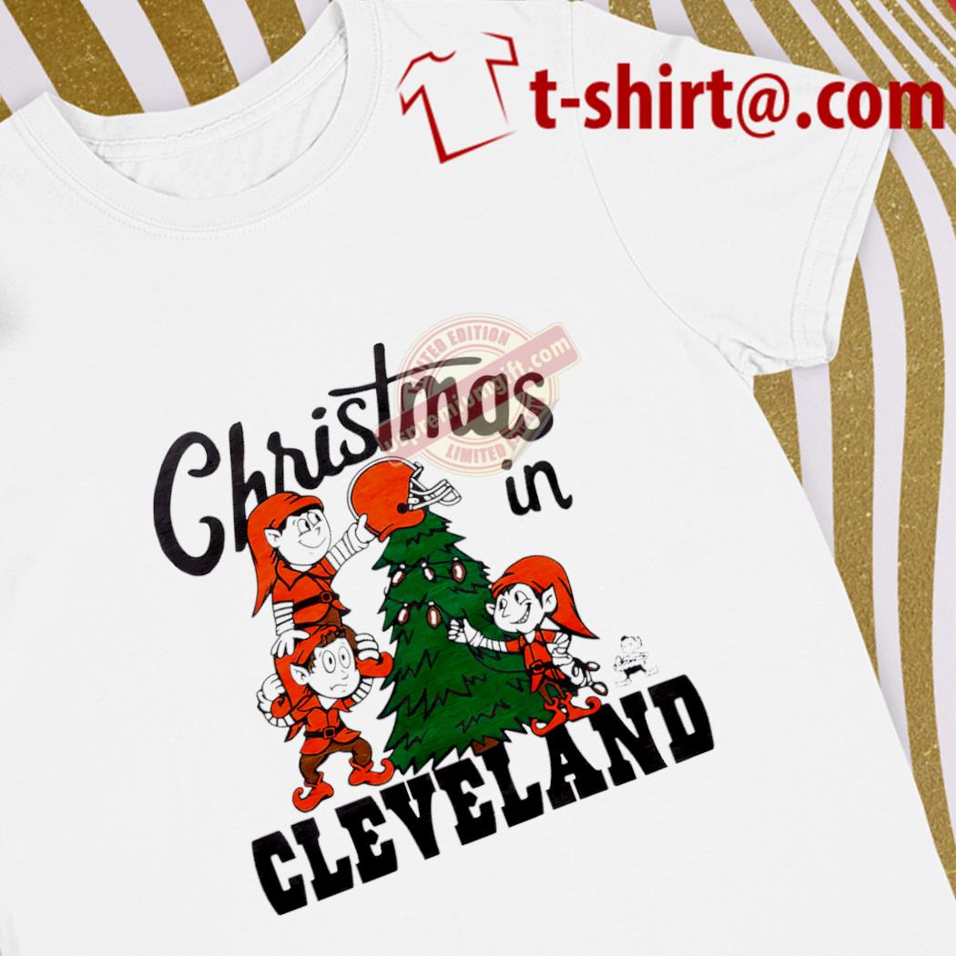 Nice cleveland Browns football Brownie mascot Christmas in Cleveland Christmas tree shirt