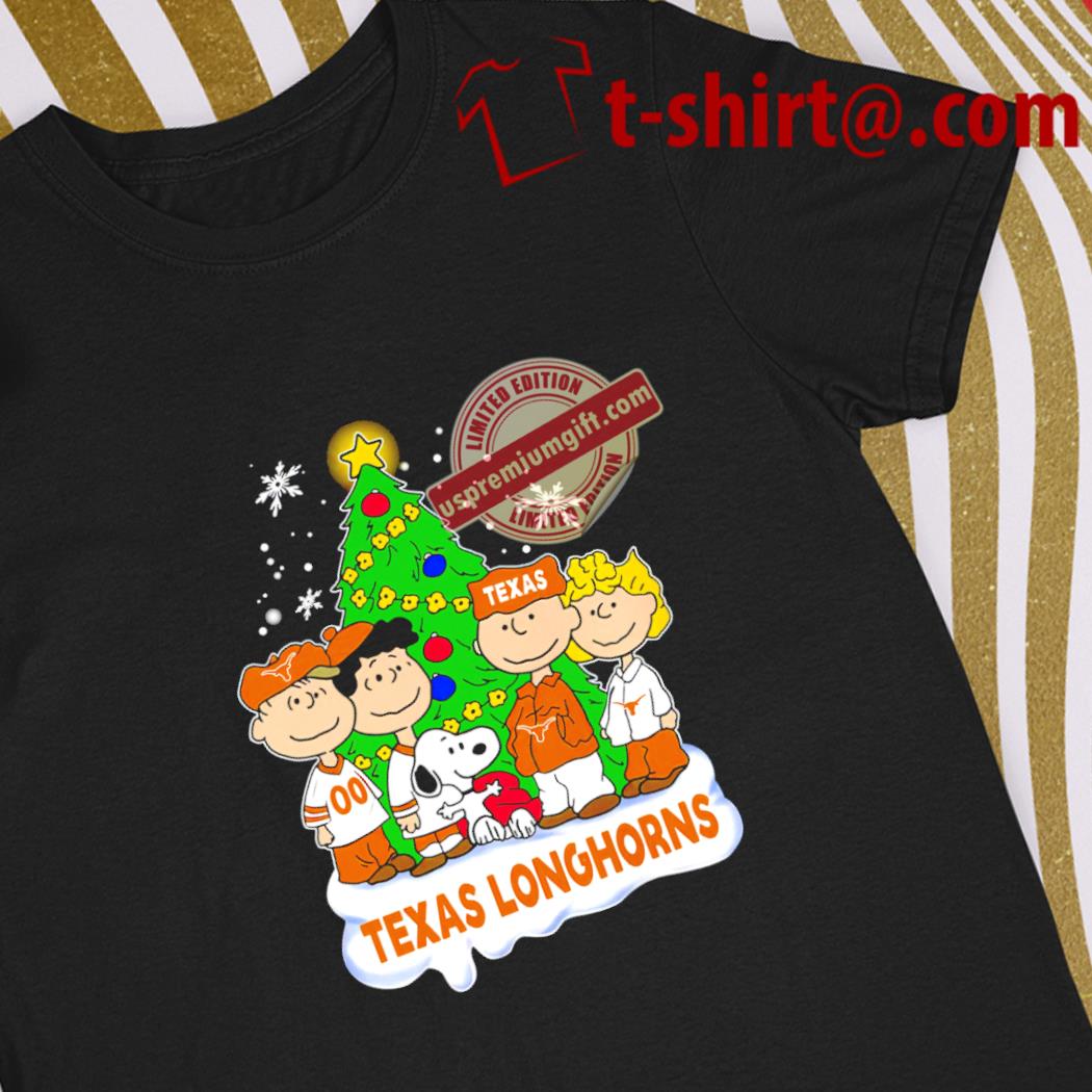 Official happy Merry Christmas Peanuts Christmas tree Texas Longhorns football logo gift shirt
