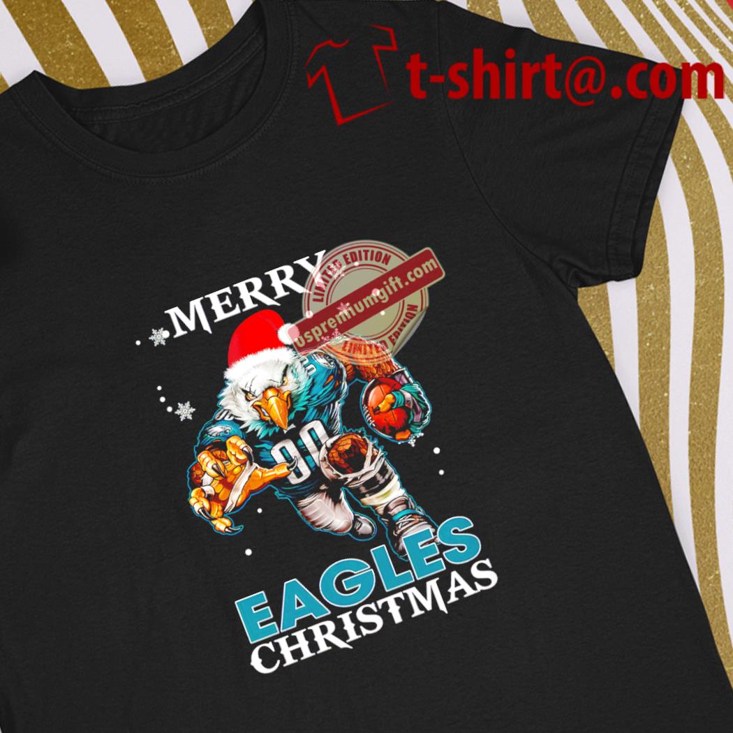 Official happy Merry Christmas Philadelphia Eagles football Santa hat mascot shirt