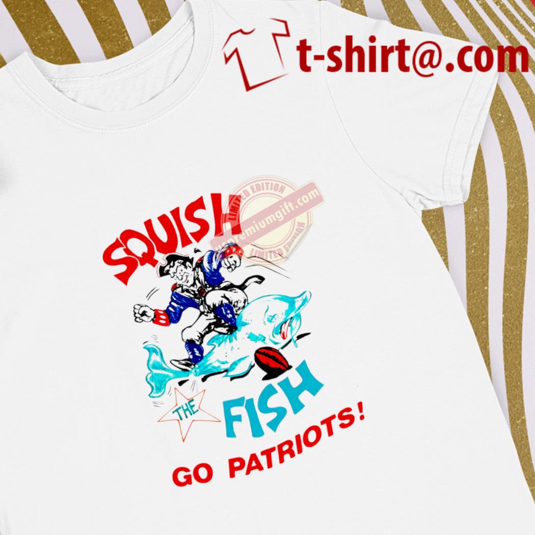 Official squish the fish go Patriots caricature football shirt