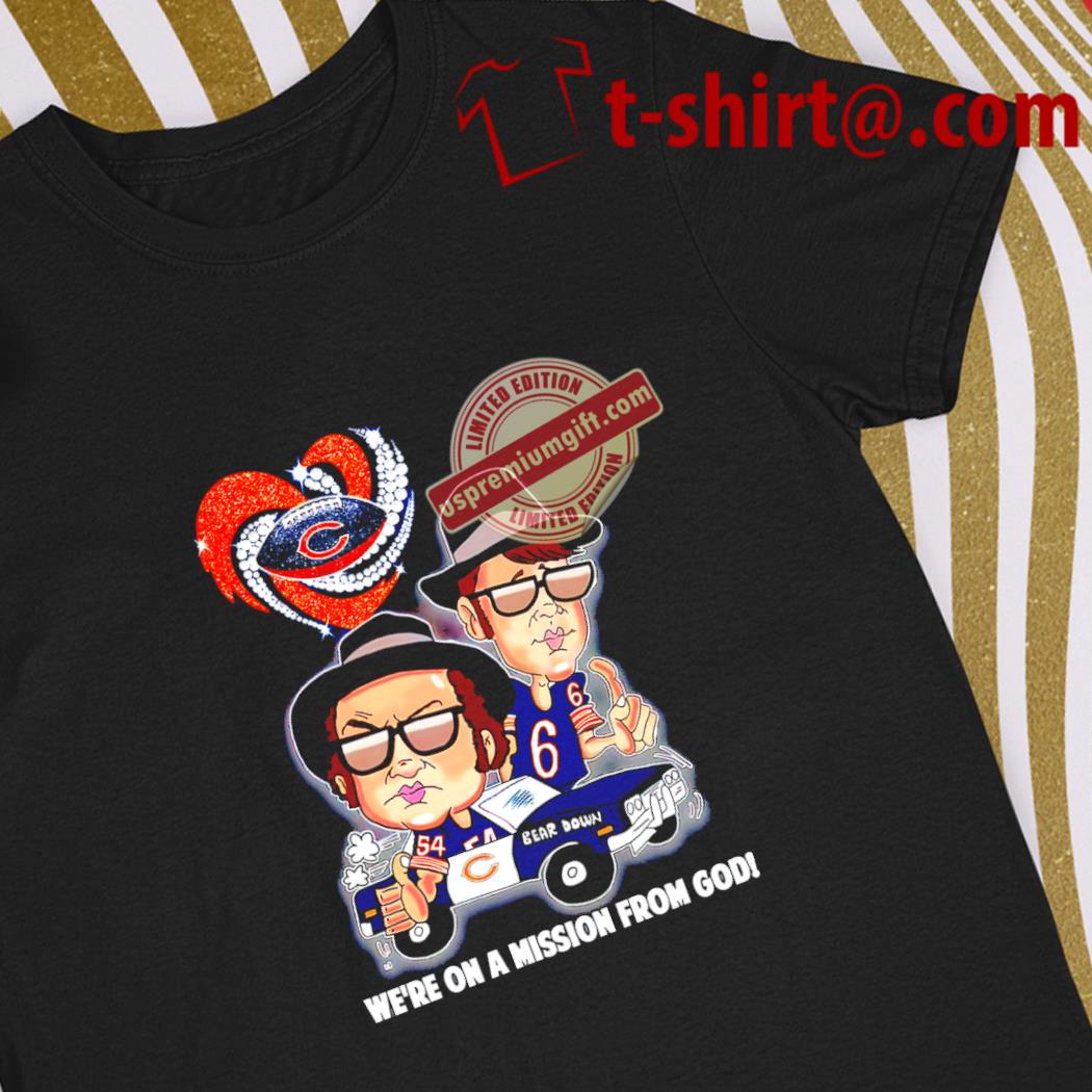 Original chicago Bears football Brian Urlacher and Kyler Gordon we're on a mission from God caricature heart logo shirt