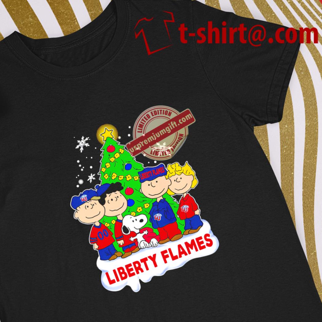 Top happy Merry Christmas Peanuts Christmas tree Liberty Flames football logo gift shirt