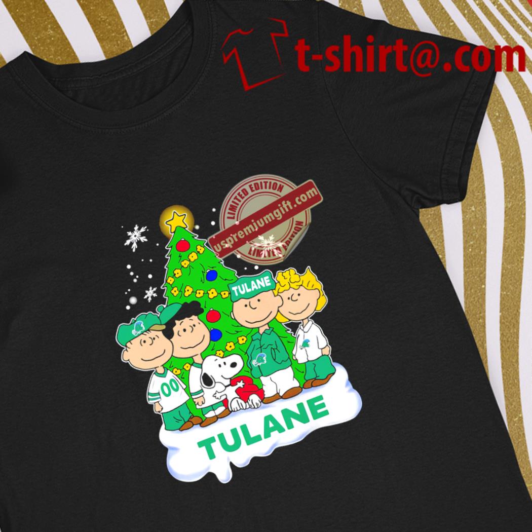 Top happy Merry Christmas Peanuts Christmas tree Tulane Green Wave football logo gift shirt
